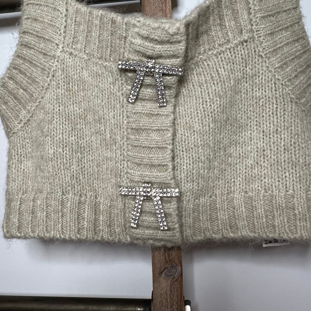 Zara Sage‎ Light Green Knit Top Wool Mix Jewel Bow Detail Size Small - Picture 3 of 7